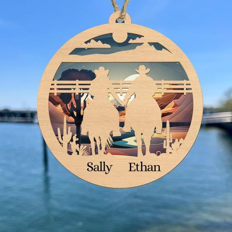 for Couple Personalized Horse Heads Up Heels Down Suncatcher Ornament Custom Name Horseback Riding Christmas 2023 Wooden Ornaments Girls Xmas Tree Keepsake Gift for Horse Lovers 6