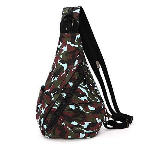 Canvas Sling Bag - Small Crossbody Backpack Shoulder Casual Daypack Rucksack for Men Women Outdoor Cycling Hiking Travel (6881-Camouflage Blue)