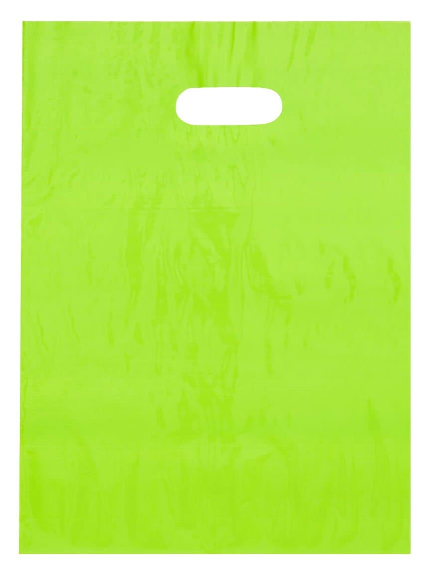 9x12 Lime Green Die Cut Handle Plastic Shopping Bags 100/cs