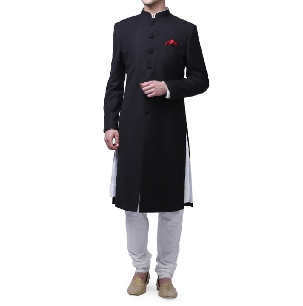 Royal KurtaMen's Suiting Blend Kneelong Solid Nehru Sherwani