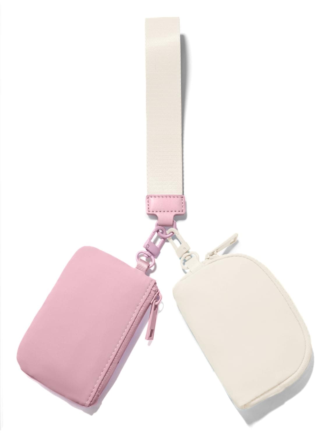 Mini Zip Around Keychain Wristlet Wallets Small Portable Dual Pounch Wristlet Detachable Coin Purse Pocket Gifts for Women Travel Sports Outdoors(Pink+Cream White)