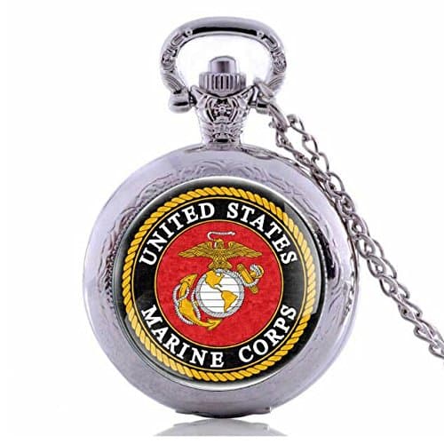Antique Black US Marine Corps Pendant Quartz Pocket Watch With Chain Men Vintage Steampunk Necklace Gift Jewelry Accessory (2)