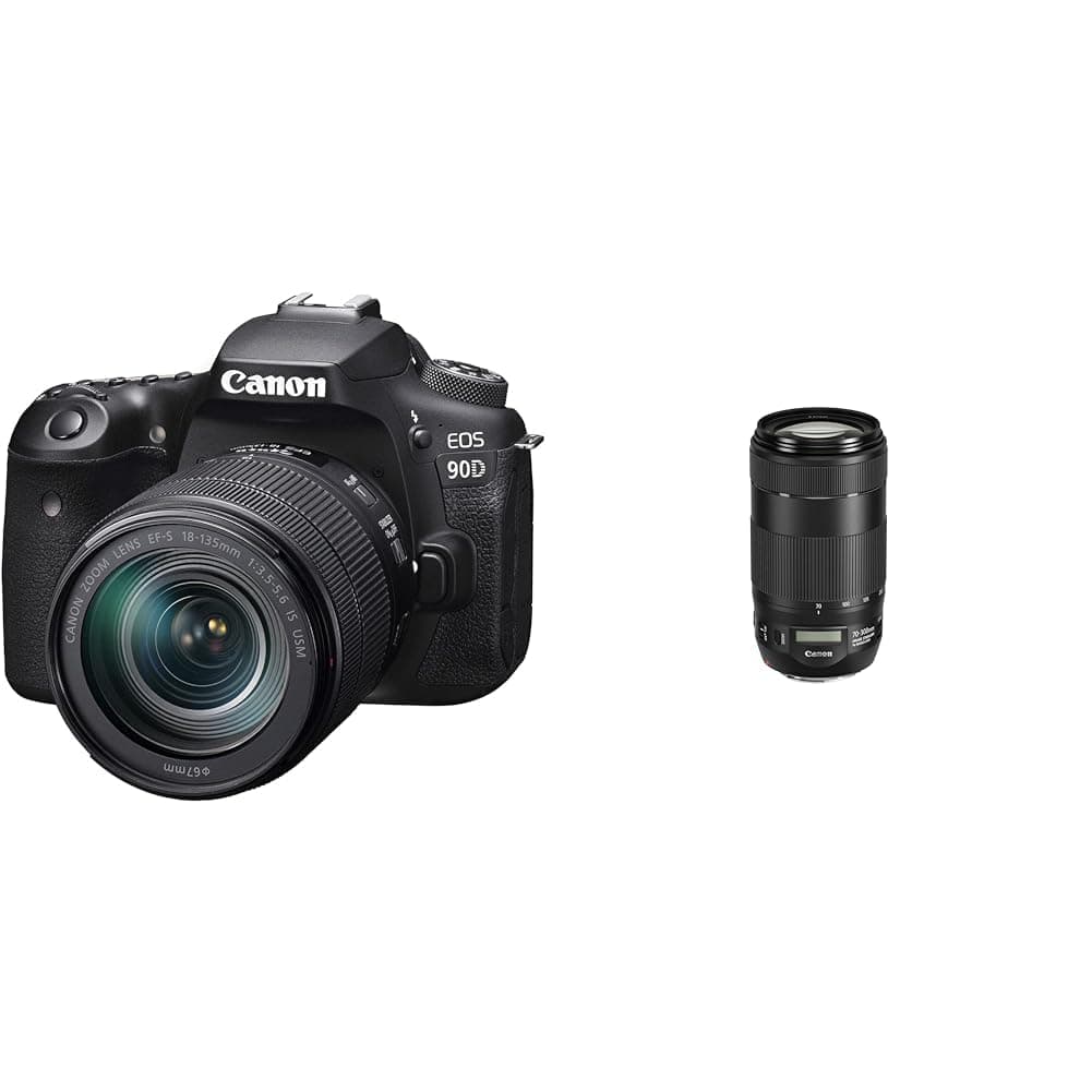 Canon EOS 90D + EF-S 18-135mm f/3.5-5.6 IS USM Black & EF 70-300 mm f/4-5.6 IS II USM Lens - Black