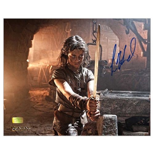 Celebrity Authentics Leo Howard Autographed 8x10 Conan the Barbarian Sword Photo