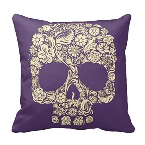 Purple and Ivory Sugar Skull 1898 Satin Fabric Square Throw Pillow Case Cushion Cover 18 x 18 Inches