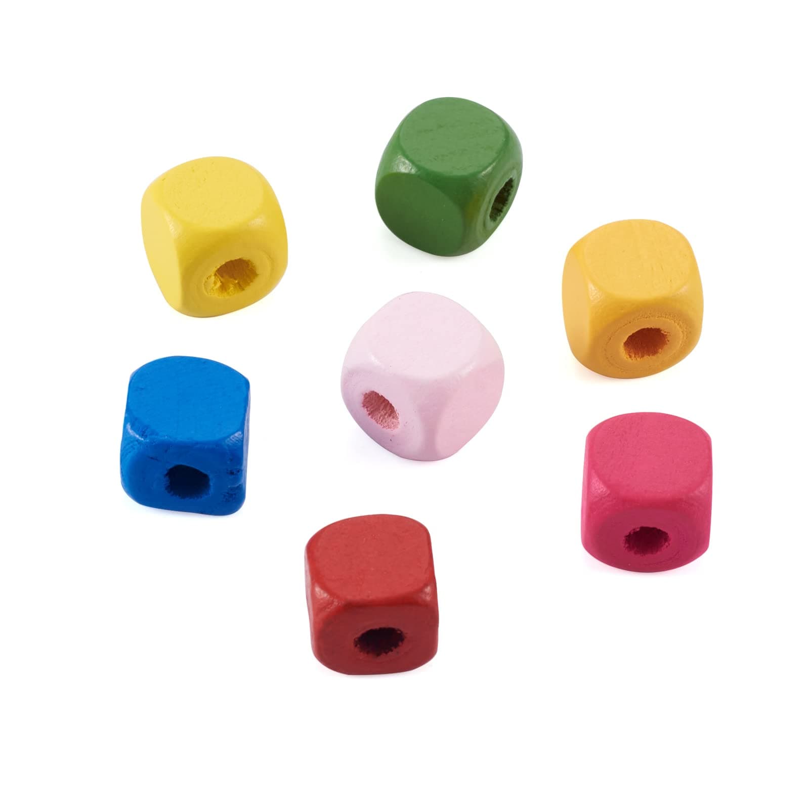 100pcs Mixed Color Dyed Cube Wood Beads 10x10mm Colorful Wooden Square Loose Spacer Beads for Jewelry Making