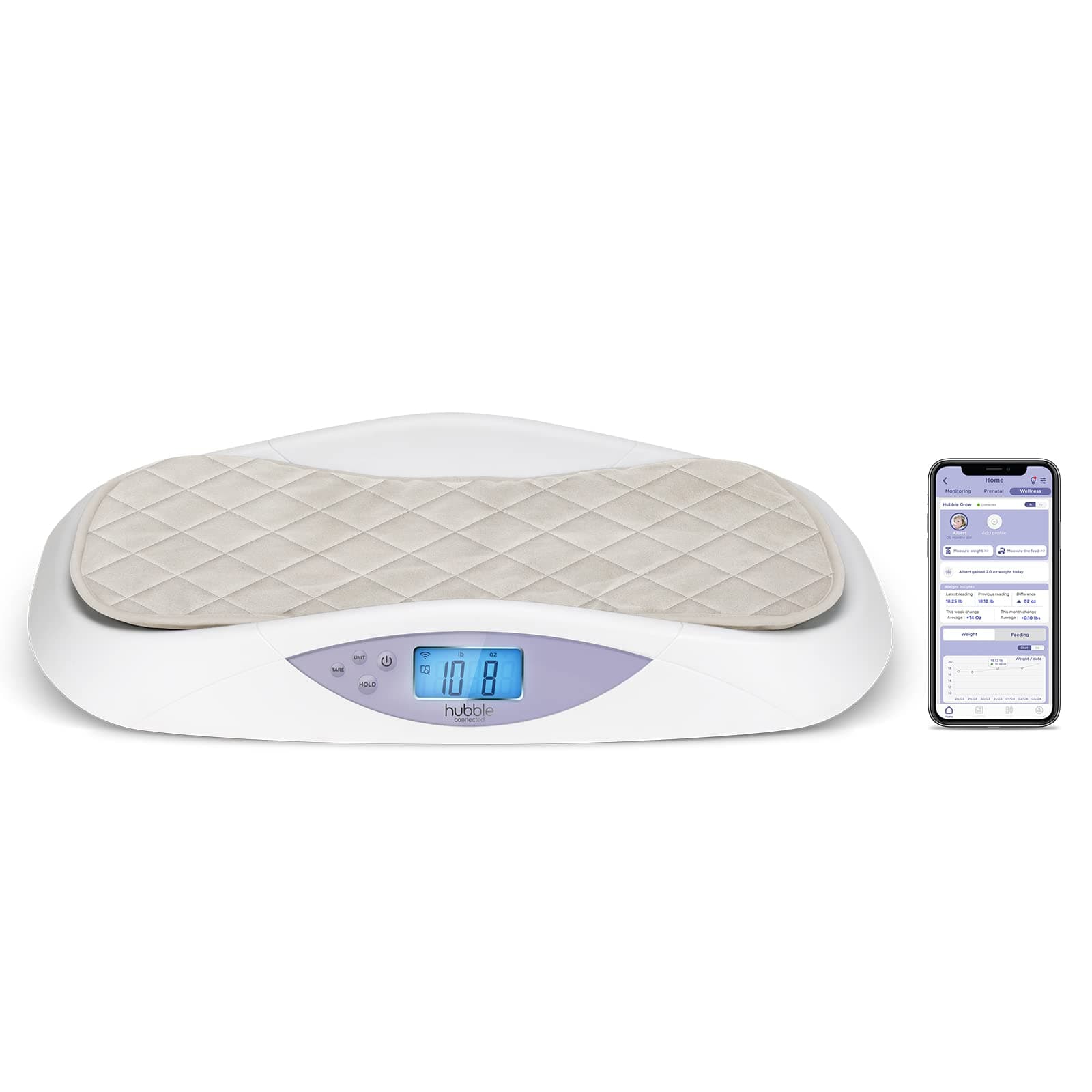 Grow Smart Baby Scale with Bluetooth for Newborn Babies & Infants Soft Pad From 0+ Months-White