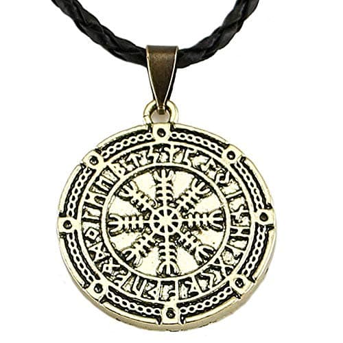 HOPEANT Valknut Pagan Amulet Vegvisir Viking Wax Cord Scandinavian Norse Jewelry Runes Pendant Necklace (Bronze) VKXL98