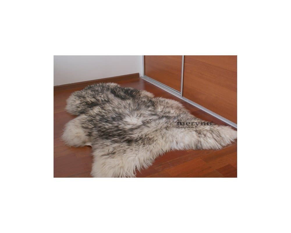 White & Black Tips Sheepskin Rug Spiced Black Mouflon Style Soft Wool Deep Pile Genuine Natural Product (Size: XXLarge)
