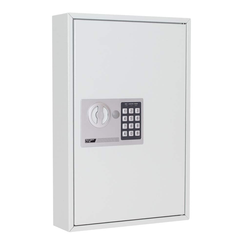 HomeDesign Key Cabinet White Storage Case Key Safe Secure Steel Lockbox Electronic Lock Wall Mount HDK 64