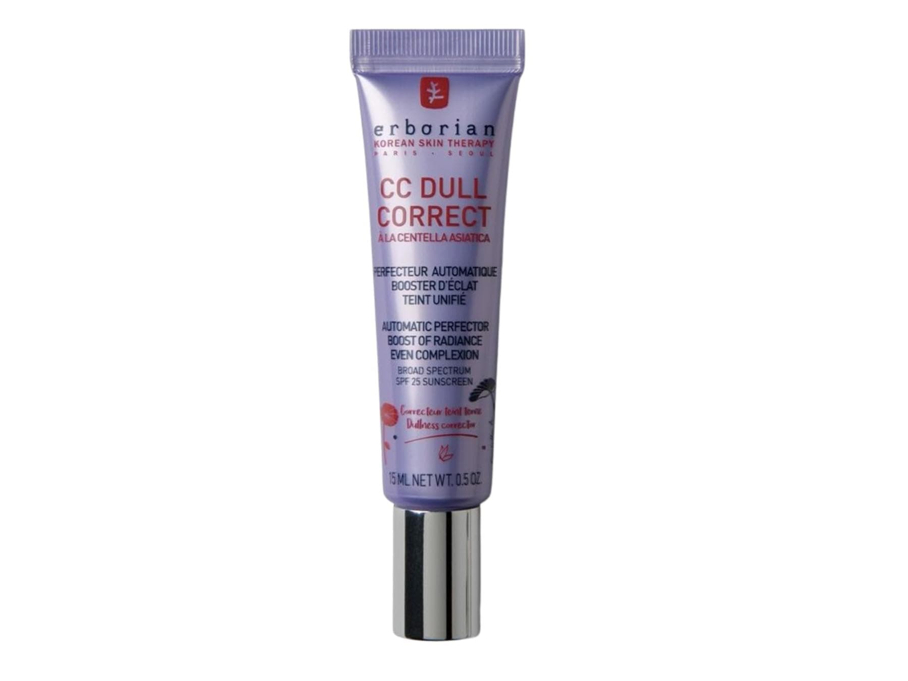 Erborian CC Dull Correct with Centella Asiatica - Korean Skincare and Makeup Cream - Primer & Blur for Radiance Boosting and Soothing Effects, Even Complexion, SPF 25 - All Skin Type