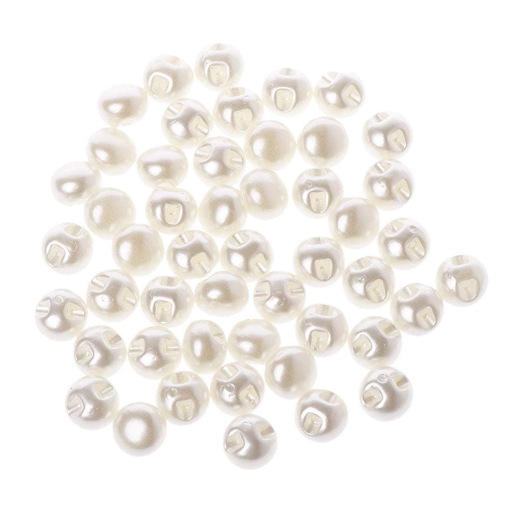Lunji 50 Pcs Small Round Pearl Sewing Buttons for Overcoat Wedding Clothing Crafts (10 mm)