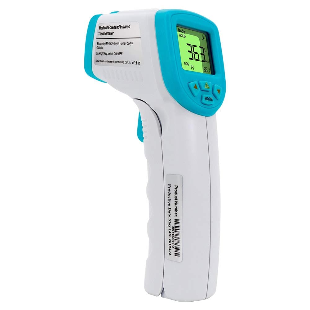 HQXHB Baby Forehead Thermometer Non-Contact Portable Digital Infraed Thermometer Gun with High Fever Alarm and 3 Color Backlight for Kids, Adults and Object Temperature (Blue)