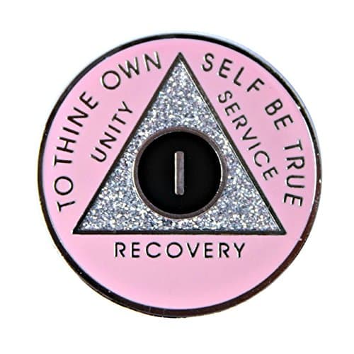 2 YEAR - Pink w/ Silver Sparkle Center AA Recovery Medallion - featuring Sober AA Medallions, AA Coins, AA Tokens, AA Chips, AA Gifts, AA Coin Commemorative