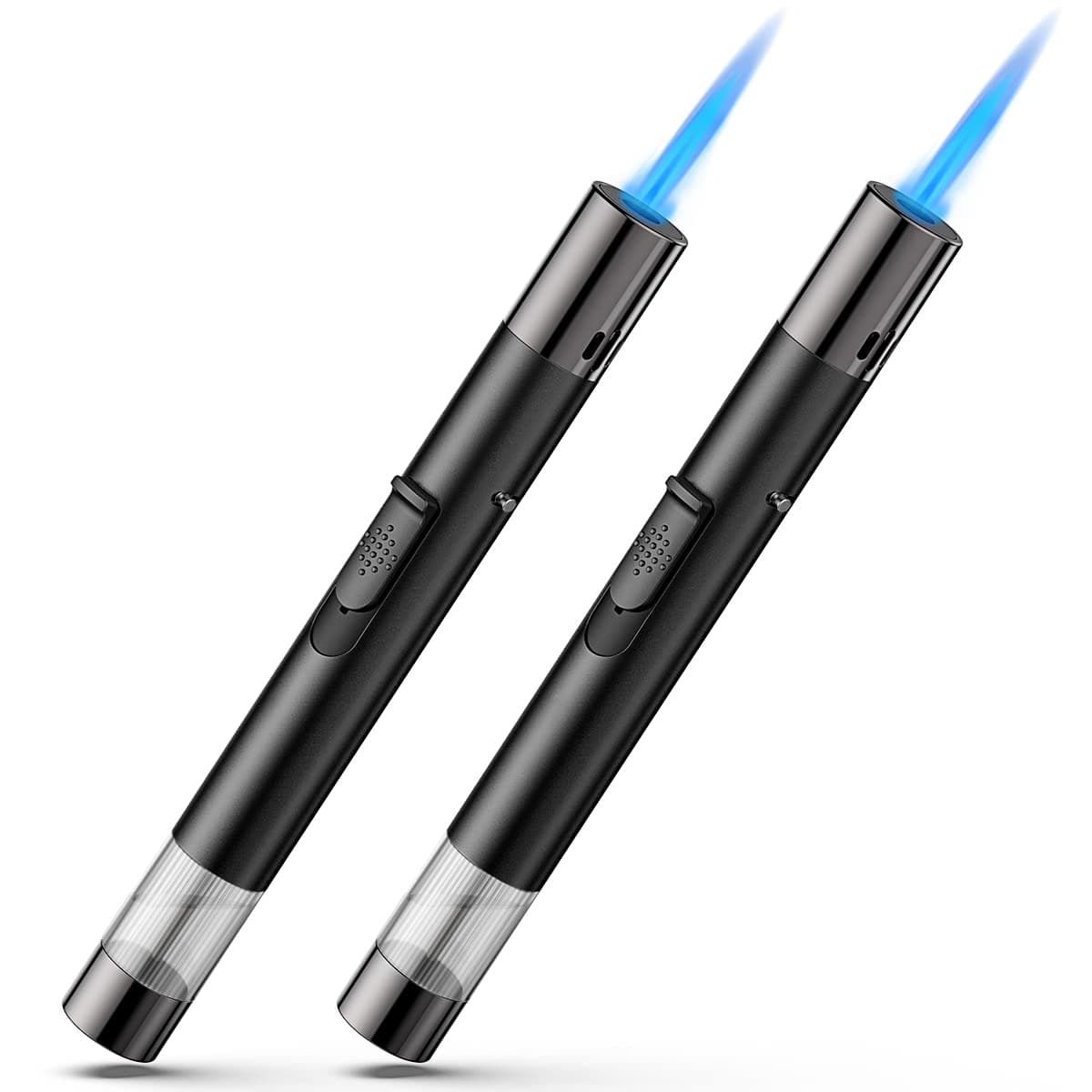 Torch Lighters, 2 Pack, Butane Lighter, Adjustable Jet Flame Pen Torch Lighter, Windproof Butane Refillable Gas Torch Lighter Long Lighter for Candle, Grill, BBQ(Butane Not Included) (Gunmetal)
