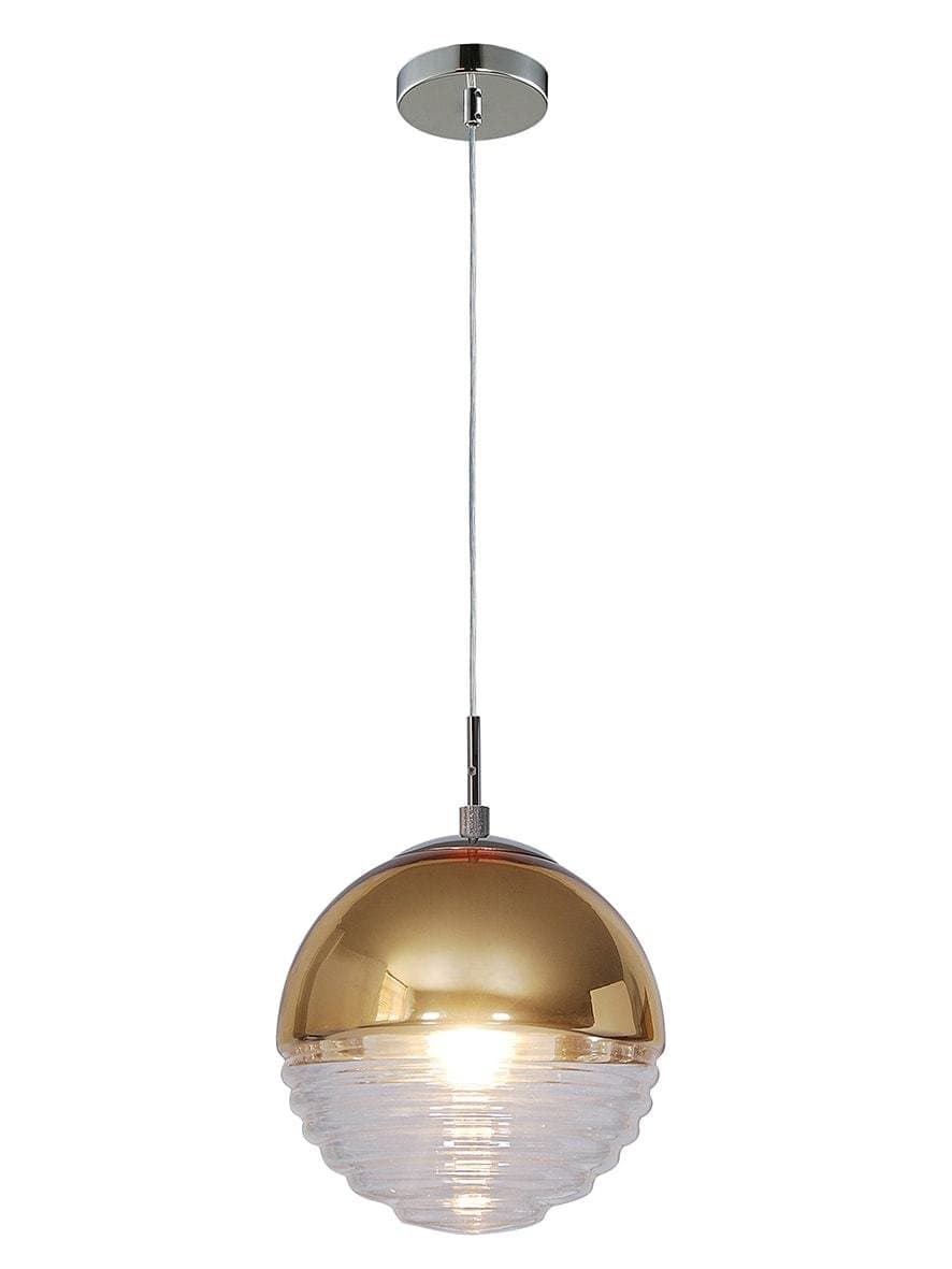 9.5 inch Pendant with Half-Hemisphere Nickel and Brass Plated Shade