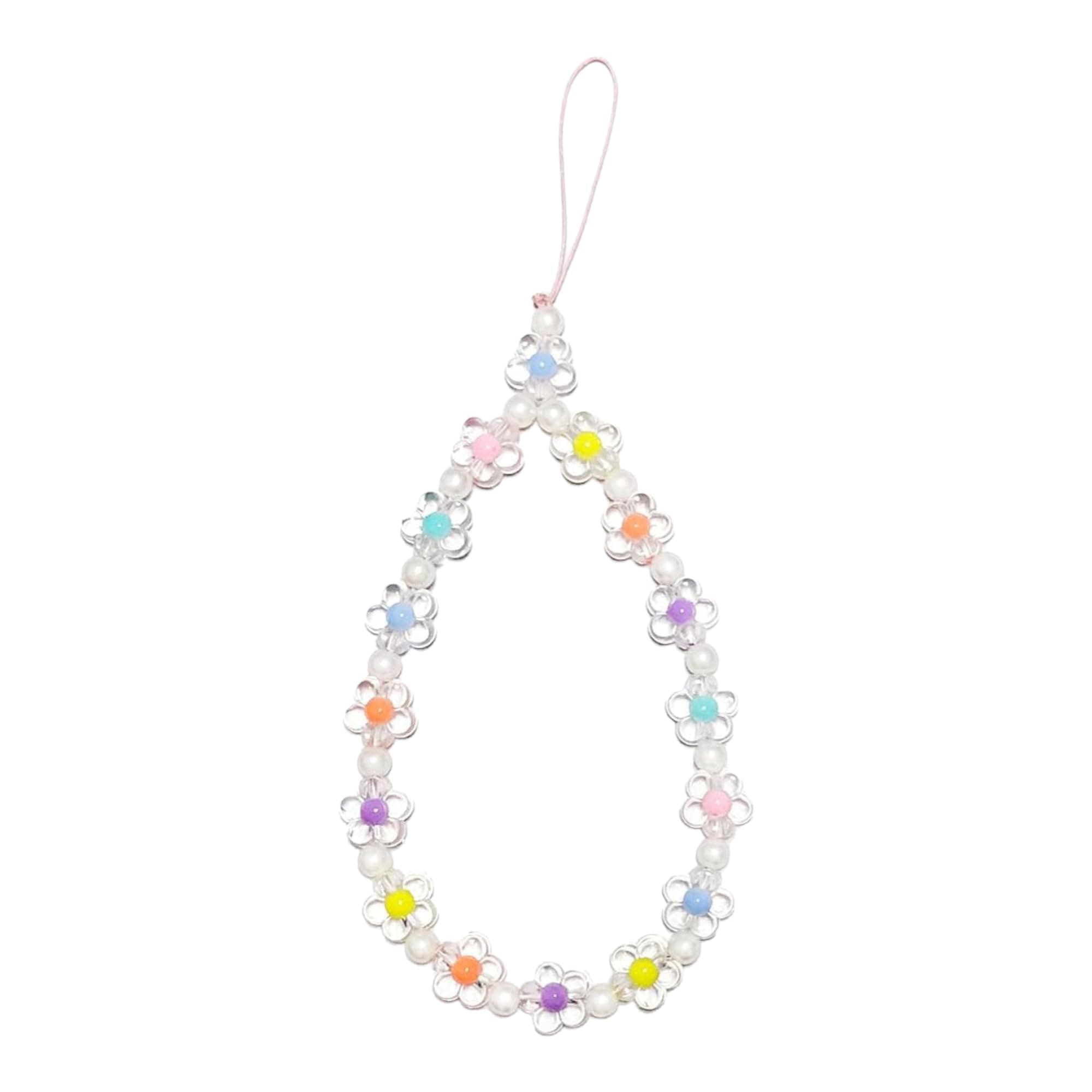 SHILPMART Keychains Cute Colorful Plastic Flower White Imitation Pearl Women Mobile Phone Decoration Anti-Lost Lanyard Chain Jewelry Accessory