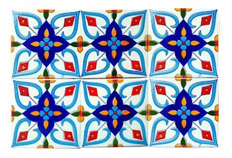 Shiv Kripa Blue Pottery Home Decor Stairs Kitchen Moroccan Interior Exterior Tabletop Floor Install Wall Ceramic Handmade Floral Design Wall Tiles 6 x 6 Inch Set of 6 Tiles (White & Multi)
