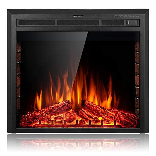 SUNLEI 32‘’ Electric Fireplace Insert, Freestanding& Recessed Built in Fireplace Electric Heater LED Multi-Color Flame w/Logs, Brick Panel, Touch Screen,Remote Control,Timer, 750W-1500W, Black
