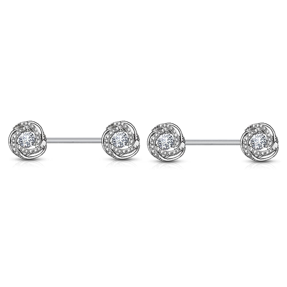 Pierced Owl 14GA Sparkling Rose Blossom Paved with CZs 316L Surgical Stainless Steel Barbells, Sold as a Pair