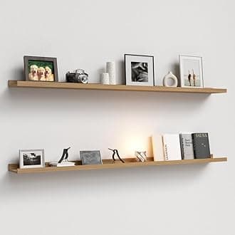 55.1 Inches Long Floating Shelves, 2 Set Rustic Wall Shelf for Bedroom, Nursery Book Shelf with Lip, Picture Ledge Shelf for Living Room, Bathroom, Kitchen - Oak