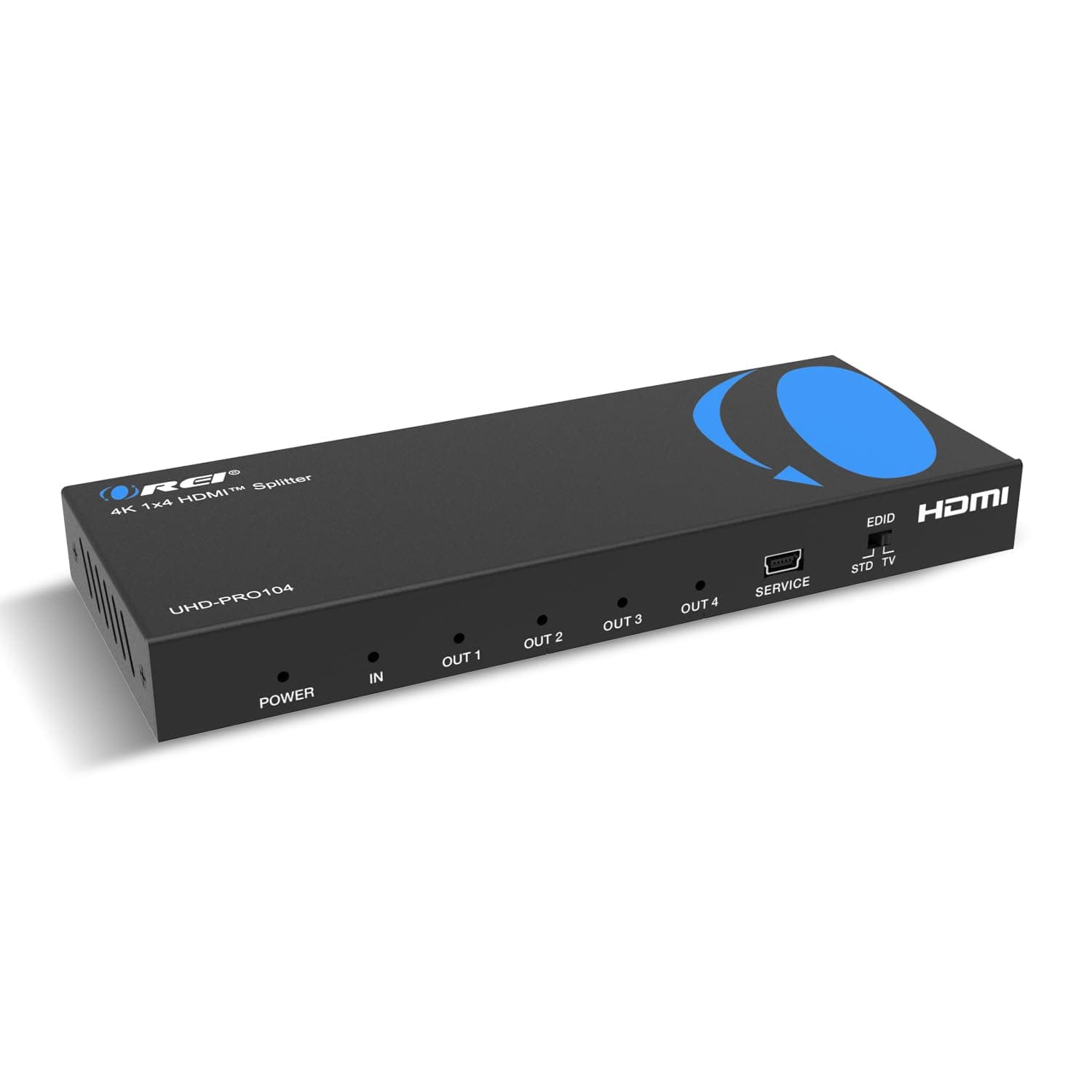 4K 1x4 HDMI Splitter Duplicater by OREI - with Down Scaler 4 Ports with Full Ultra HD, HDCP 2.2, Upto 4K at 60Hz, 1080p & 3D Supports EDID Control - UHDPRO-104, Model Number: UHD-PRO104