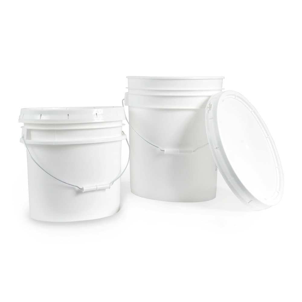 5 gallon Food Grade White Plastic Bucket with Handle & Lid - Set of 6