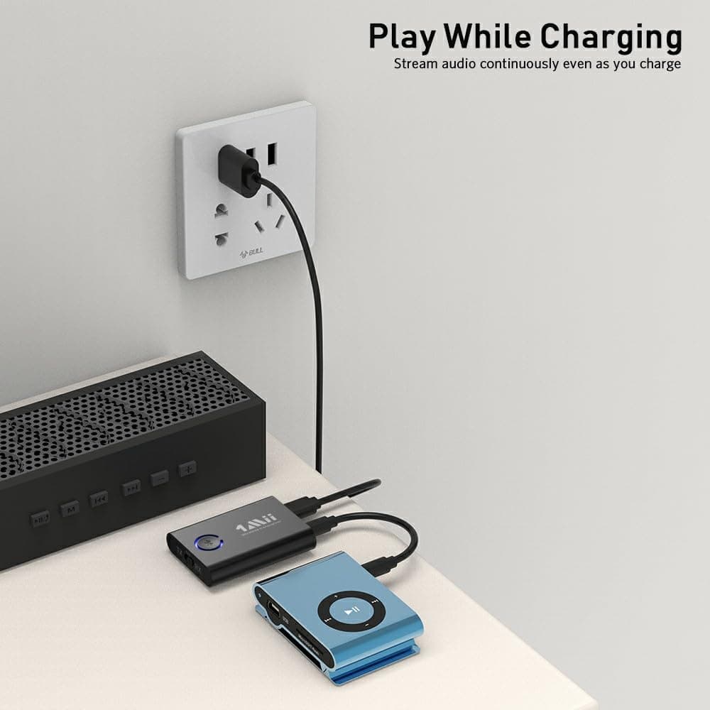 1Mii ML301 Airplane Bluetooth 5.3 Transmitter Receiver,Dual Link Wireless 3.5mm AUX Bluetooth Adapter with aptX Adaptive/Low Latency,HD Audio Transmitter for TV, Stereo,Headphones,Travel, Boat, Gym