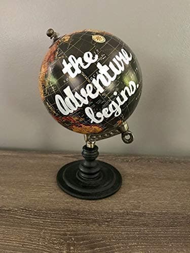 Hand painted mini world globe with quote the adventure begins Mini size