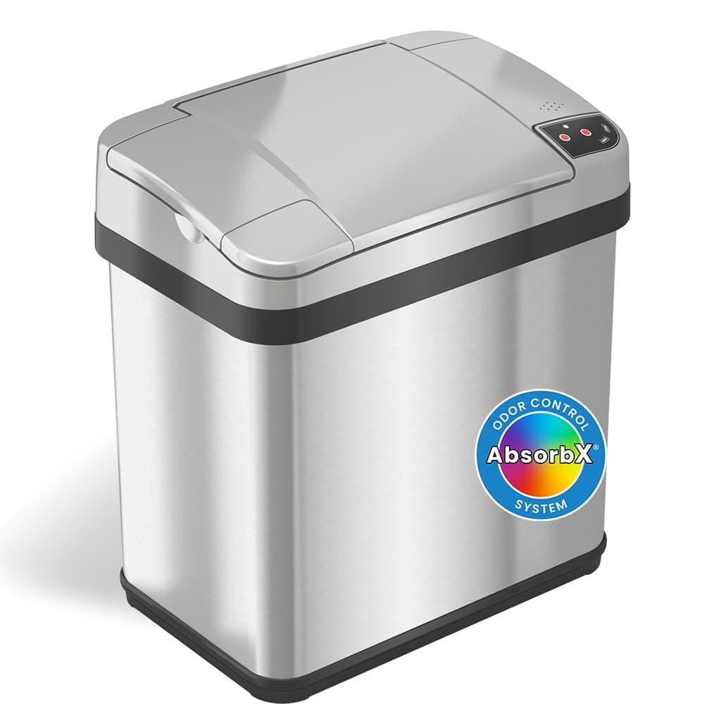 iTouchless 2.5 Gallon Garbage Can with AbsorbX Odor Filter and Fragrance, Sensor, Silver 2.5 Gal