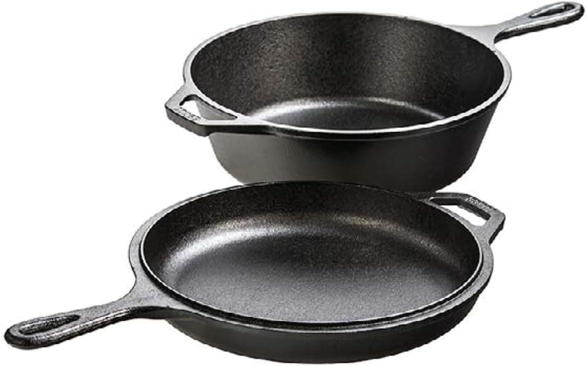 Pre-Seasoned Cast Iron Multi-Function Combo Cooker. Dutch Oven Pot, Skillet and Lid for Indoor and Outdoor Use. Induction, Oven, Grill and Metal Utensil Safe. Made in The USA. 3 Litre/3.2 Quart