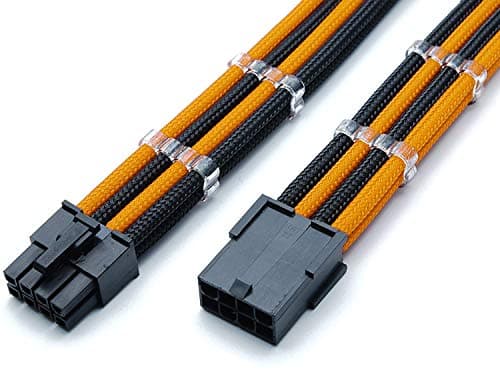 Shakmods 8 Pin ATX CPU Motherboard Sleeved Extension Cable 30cm + 2 Cable Combs (Orange & Black)