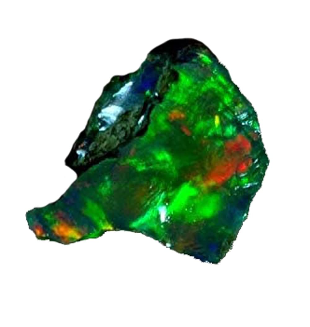 Aurora Black Opal Ring - Large Raw Opal, Emerald Green, 2.70 Cts, Natural Ethiopian, Multi Fire, 11x13x5mm, SM17-18