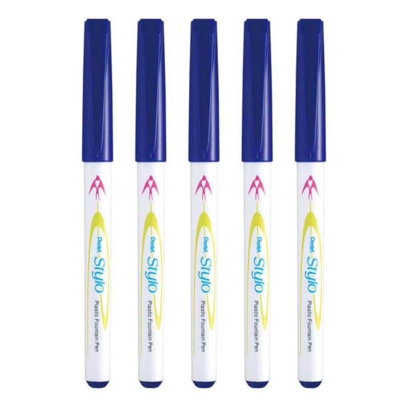 JM11 Stylo Fountain Pen | Flexible Plastic Nib | Blue Ink, Pack of 5