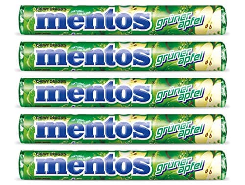 Mentos Green Apple Gruner Apfel From Germany 1.32oz Pack of 5