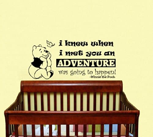 Housewares Vinyl Decal Winnie the Pooh Quote I Knew When I Met You an Adventure Was Going to Happen Home Wall Art Decor Removable Stylish Sticker Mural Unique Design for Room Baby Kid Nursery