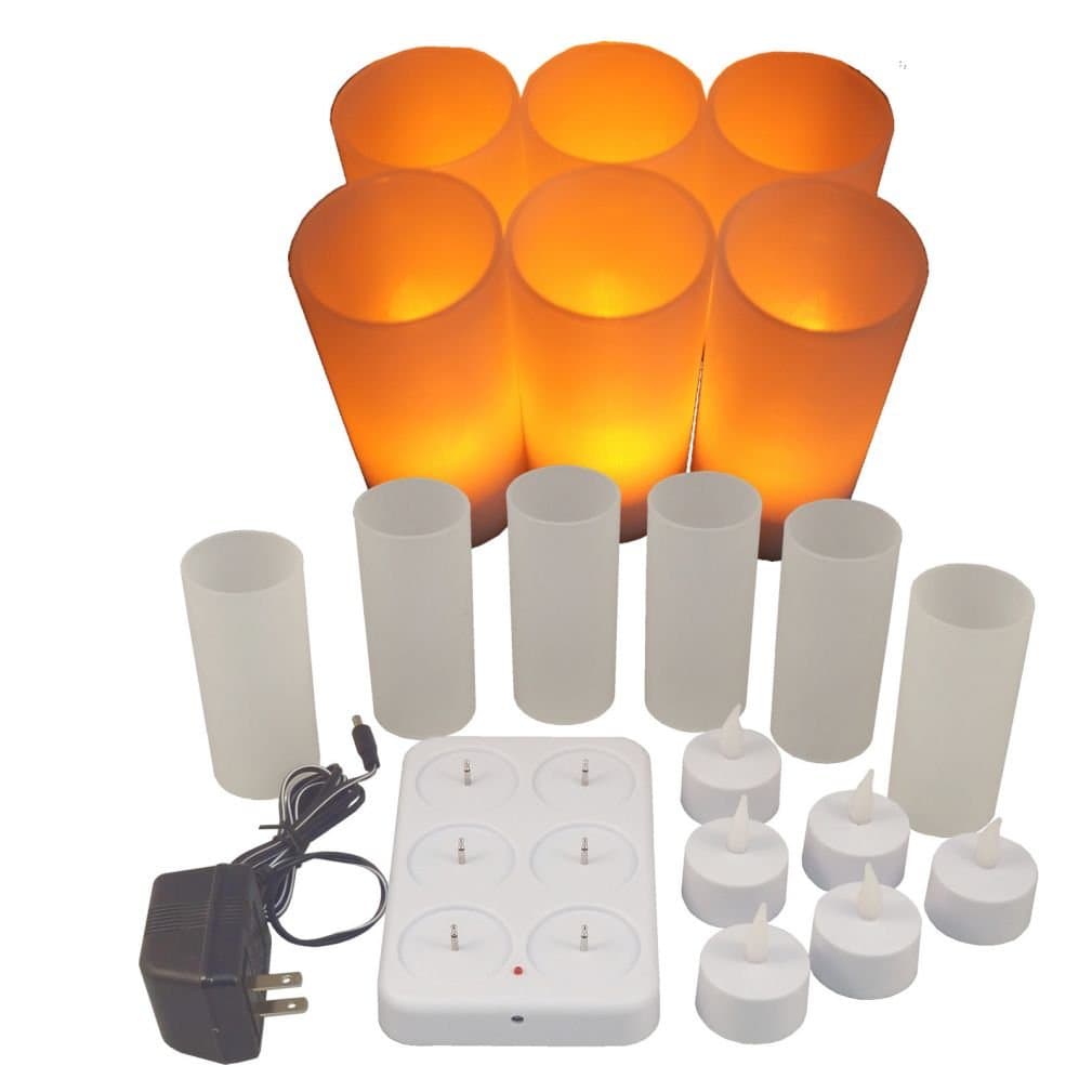 Moondon Set of 6 NEW LED Rechargeable Flameless Tea Light Candles with Difused Votives.