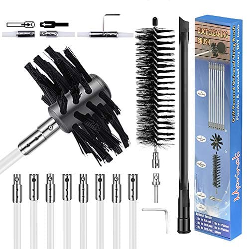 Morinoli 16 Feet Dryer Vent Cleaning Kit, Chrome Button Locking System, Lint Remove, Dryer Duct Cleaning Kit, Dryer Vent Cleaner Kit Vacuum Attachment, Dryer Vent Nozzle Hose Attachment