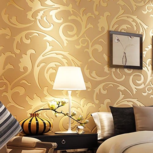 Trendy source Embossed Textured Wallpaper,Modern 3d Non-Woven Kitchen wallpapers for walls Print Pattern 21.7 x 393.7 inch Wallpaper  Home Decor Wallpaper for Livingroom, Bedroom Background TV- Gold