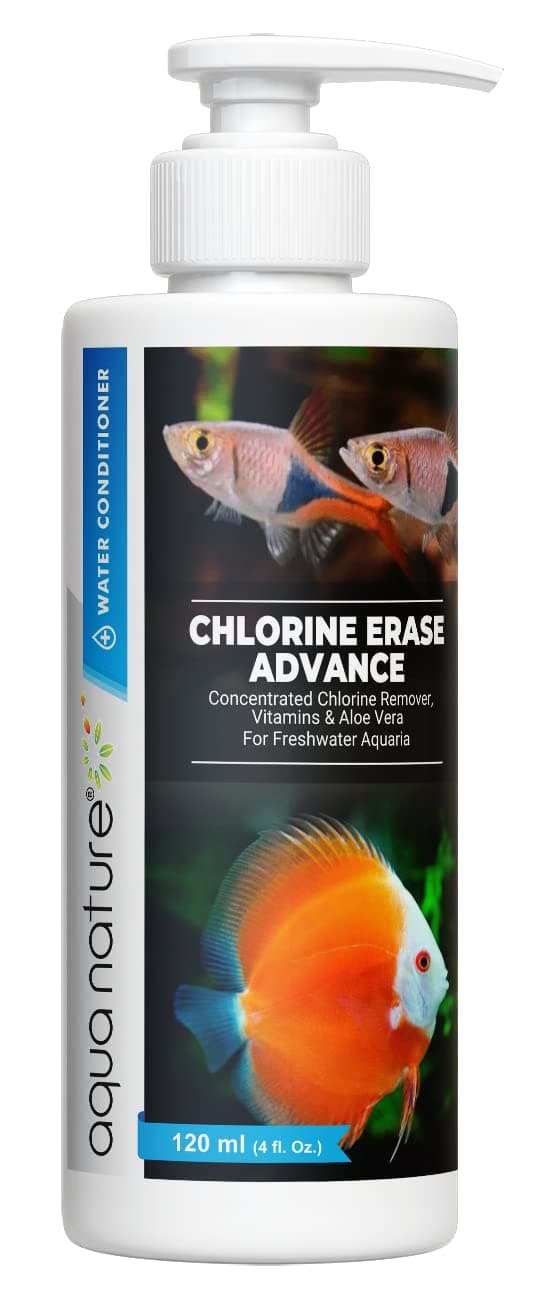 AquaNature® Chlorine Erase Advance Water Conditioner Concentrated Chlorine Remover with Added Vitamin & Aloe Vera for Freshwater Aquarium (120Ml)