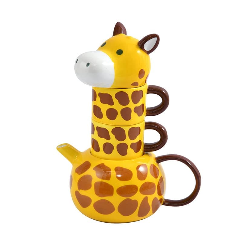 RORA Giraffe Tea Kettle with 2 Tea Cups Set, Hand-painted Ceramic Teapot Set for Coffee Latte Milk Tea Flower and Fruit Tea （17 oz/500 ml）