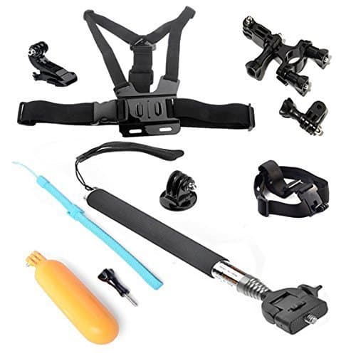 Epartsdom 5in1 for Go Pro Accessories Bundle Kit Ultimate Combo GoPro Hero 4 Hero 3+ Hero 3 Hero 2 Digital Camera, Black Extendable Telescopic Handheld Pole / Stick Monopod Pod with Tripod Mount Adapter + Orange Floaty Bobber with Strap Floating Diving Buoyancy Camera Hand Grip / Handle Mount Stick with Screw + Bike Handlebar Roll Bar Mount Max for 4CM Diameter Seatpost Pole Mount with 3-way Adjustable Pivot Arm + Adjustable Head Strap Mount + Chest Mount Harness with J-hook+EpartsdomPouch