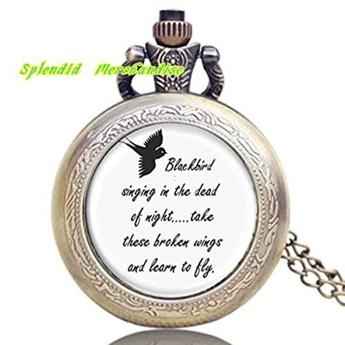 Blackbird Singing in the Dead of Night Pendant Watch - Song Lyrics Art Jewelry Watch
