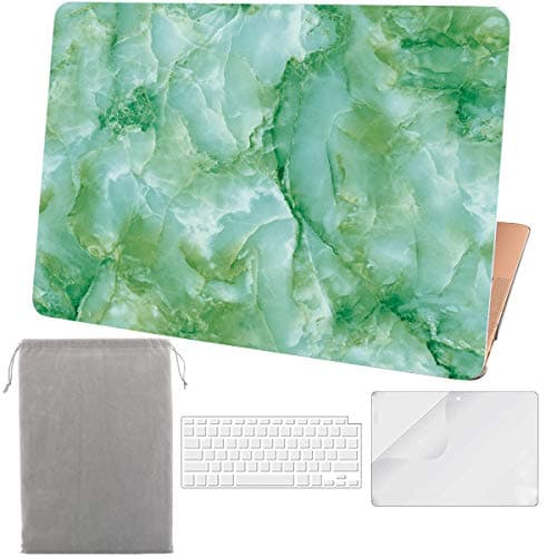 Sykiila for 2020 2019 MacBook Air 13 Inch Case New Model A2179 A1932 with Touch ID & Retina Display 4 in 1 Hard Shell Case & Sleeve & HD Screen Protector & Keyboard Cover - Green Marble