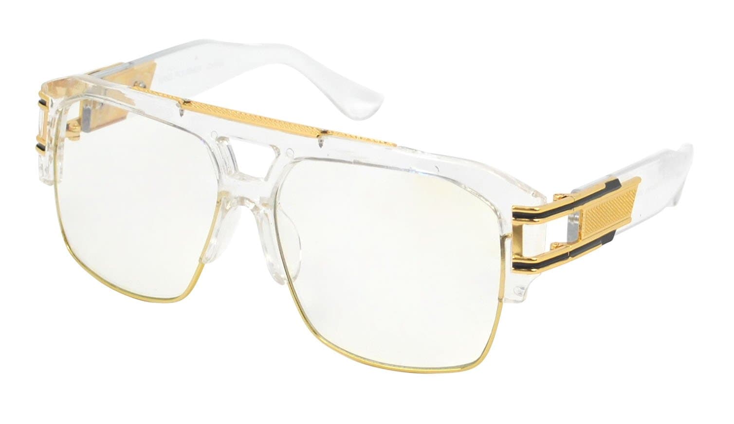 Men's VINTAGE HIP HOP RAPPER Style Clear Lens EYE GLASSES Large Gold Frame
