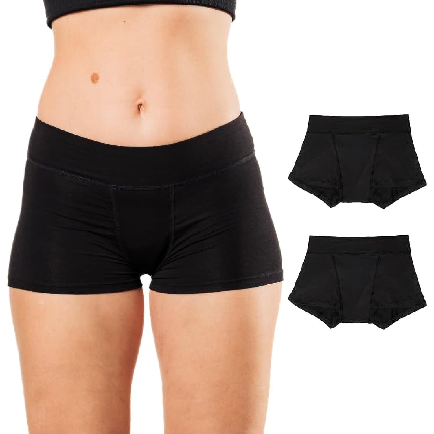 BambodyAbsorbent Boxer: Period Underwear for All Day and Night Protection, 2 Pack: Black, 7