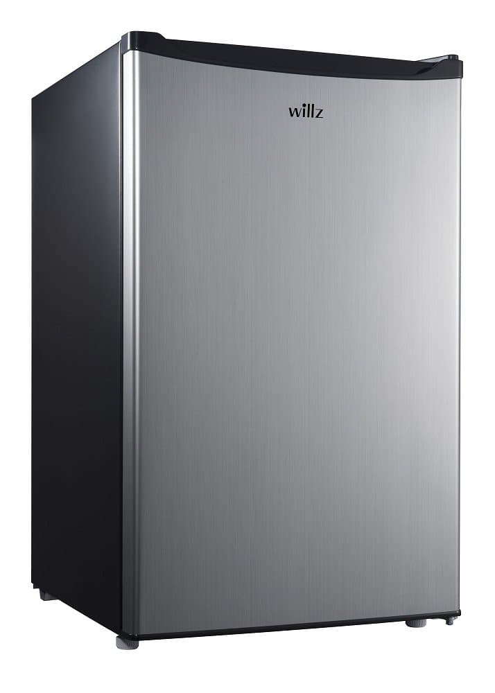 Willz WLR35S1 Compact Refrigerator, 3.5 Cu.Ft. Single Door Fridge, Adjustable Mechanical Thermostat with Chiller, 2 Removable glass shelf, 1 Power Cord, Stainless Steel Look