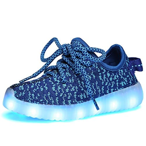 Fluorescent luminous shoes Shiny Night LED Shoes Light Up USB Charging Flashing Sneakers for KIDS BOYS GIRLS(Blue 1 M US Little Kid)