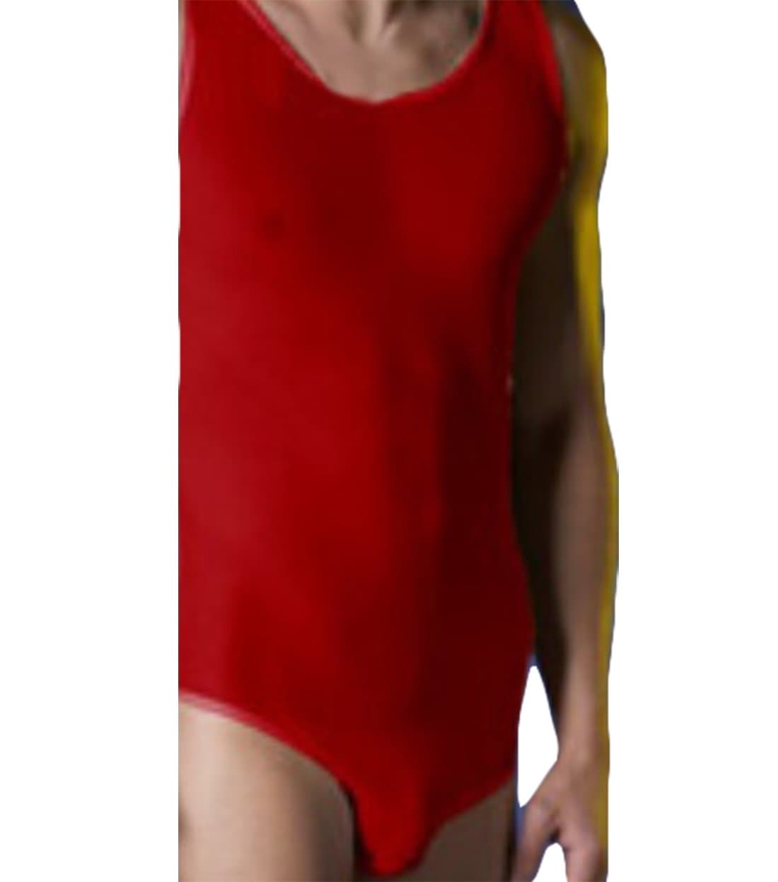 Sexy Men's Stretch Mesh Spandex Bodysuit (Red)