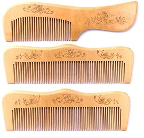 Twisha Handmade Neem Wood Broad Tooth Anti-Dandruff Comb For Men And Women, Pack Of 3